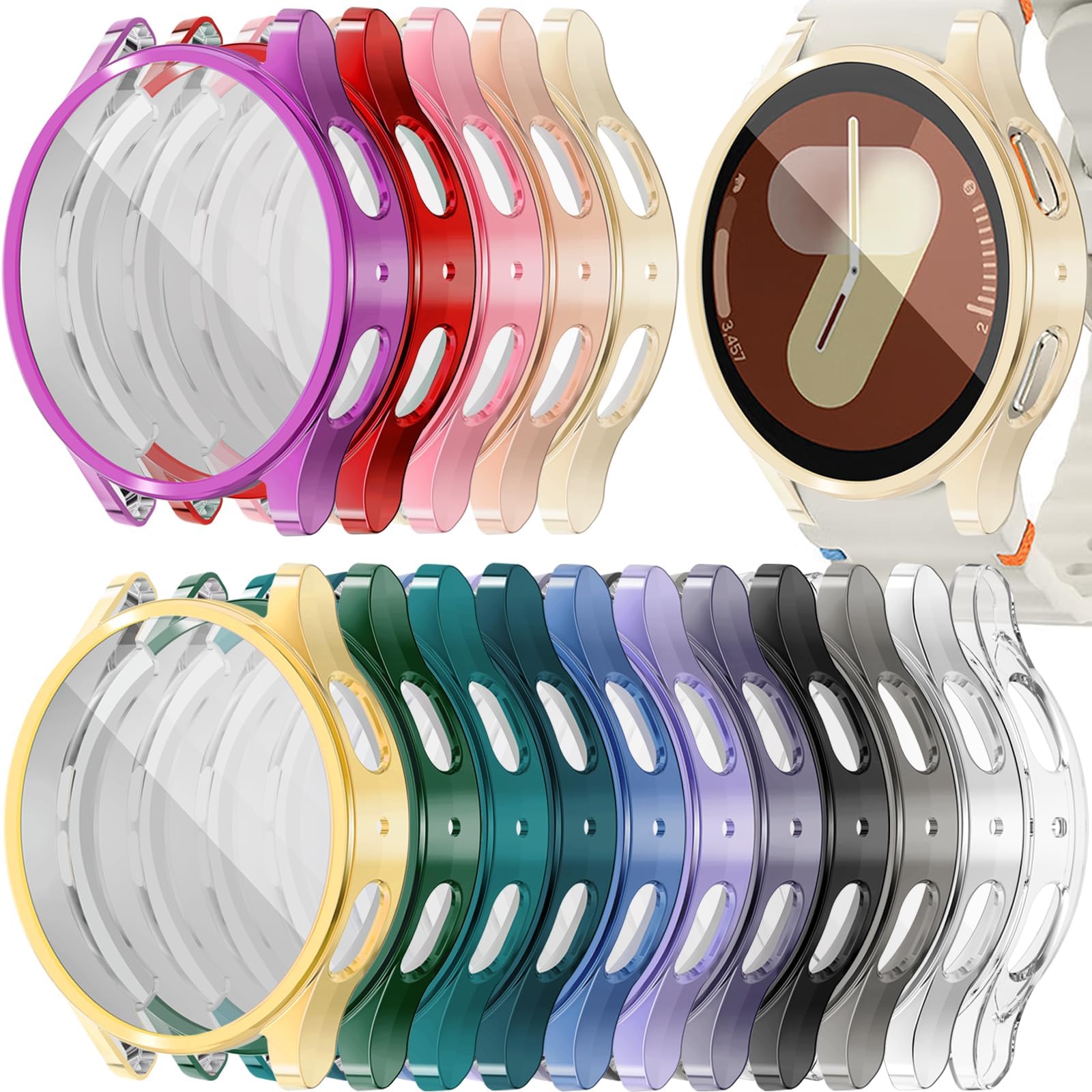RICHONE [16 Pack] Compatible with Samsung Galaxy Watch 7 40mm Screen Protector Case, Soft TPU Protective Face Covers Bumper Accessories for Women Men (16 Colors, Galaxy Watch7 40MM)