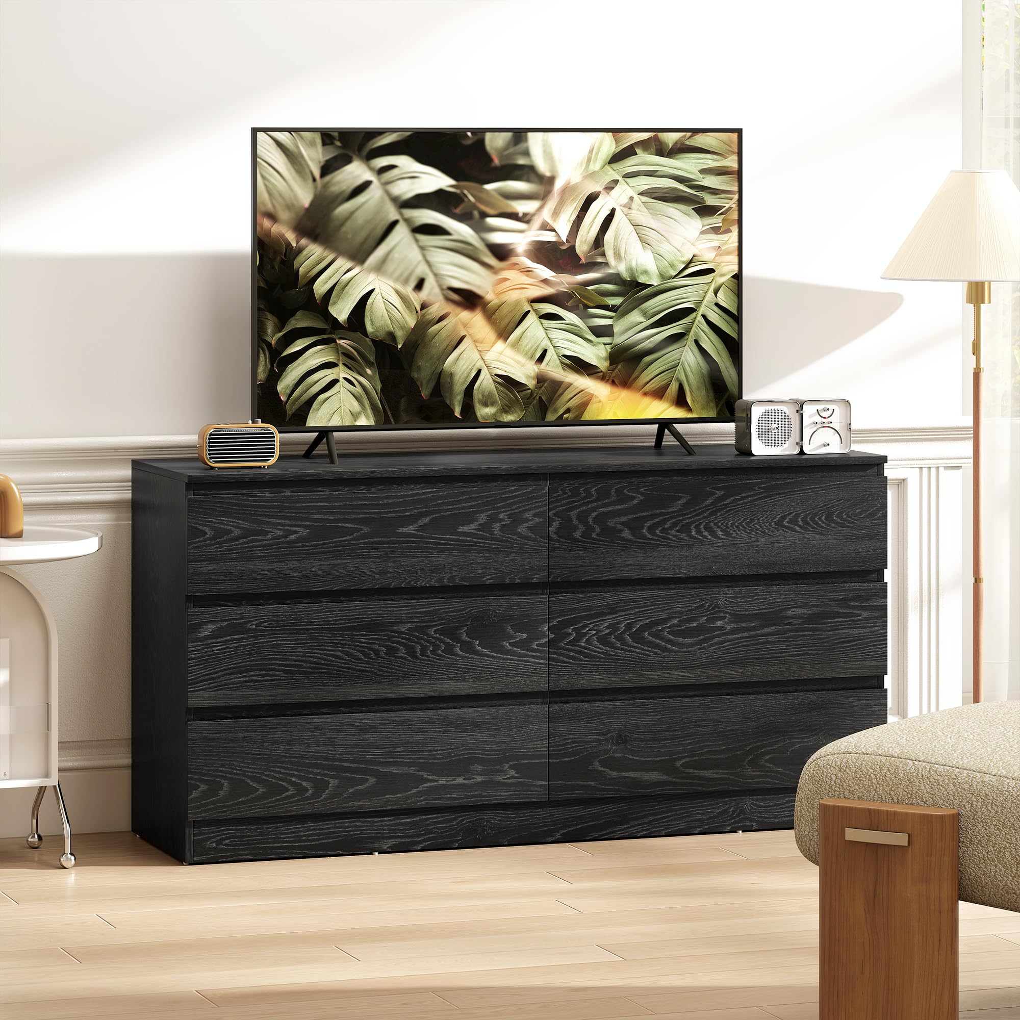 HOMCOM Cómoda 5 Cajones Cajonera Dormitorio 140x40x71 cm, Negro Veteado | Cómoda para Salón, Oficina, Estilo Moderno