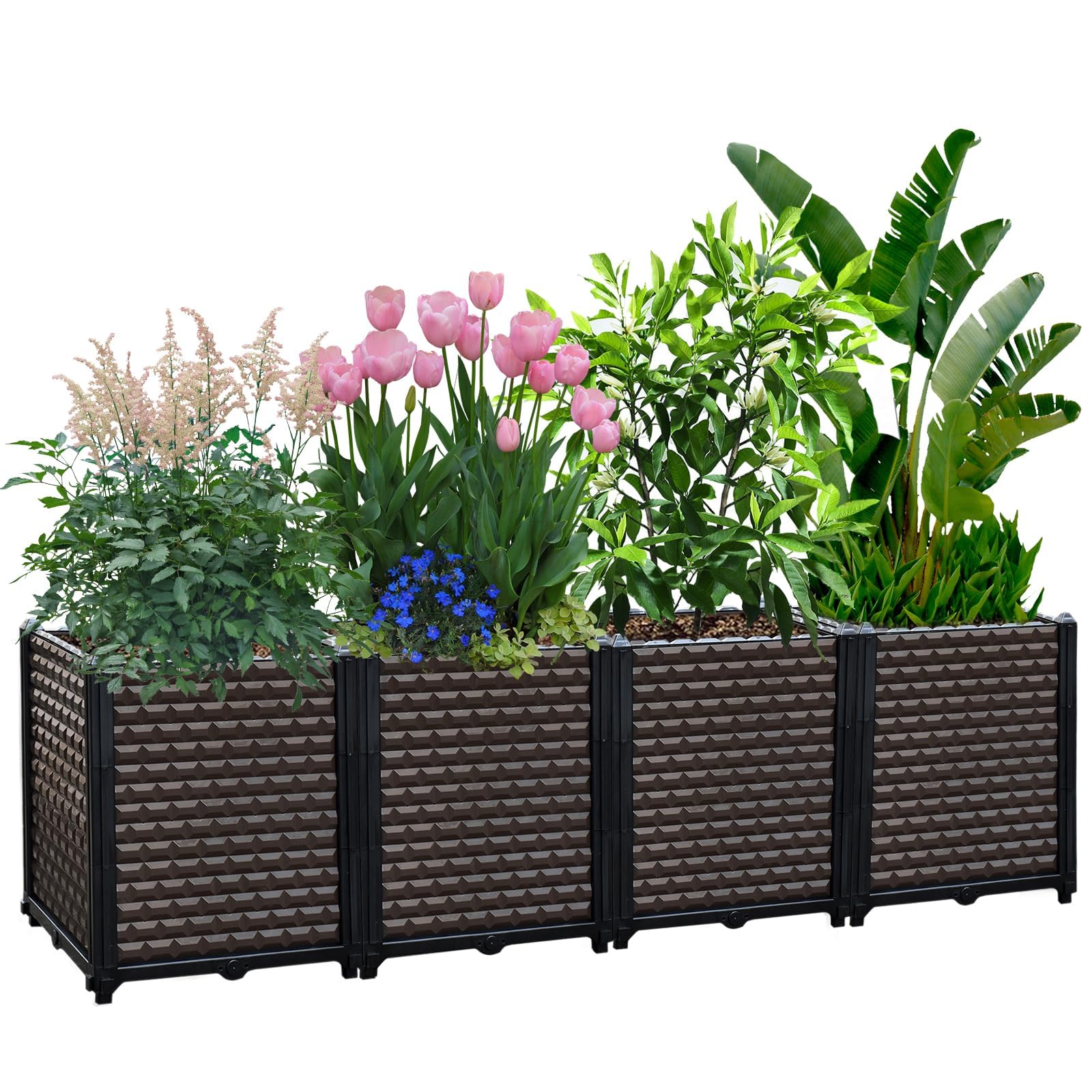 EasyVibe Raised Garden Bed Self Watering Deepened 50cm, 270L Large Planters Box for Outdoor Plants, Elevated Patio PP Flower Vegetables Planting Container, Garden Bed Planter Box Kit Drainage Holes