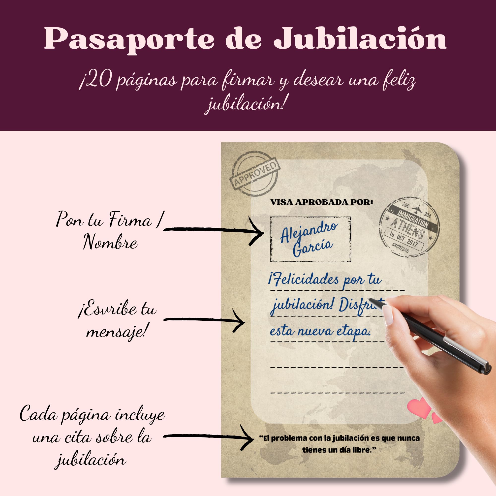 EQUIK PRODUCTS Regalo Original para Jubilación | Tarjeta Divertida y de Felicitación | Libro de Firmas con Dedicatorias | Pasaporte para una Vida Nueva (Jubilación)