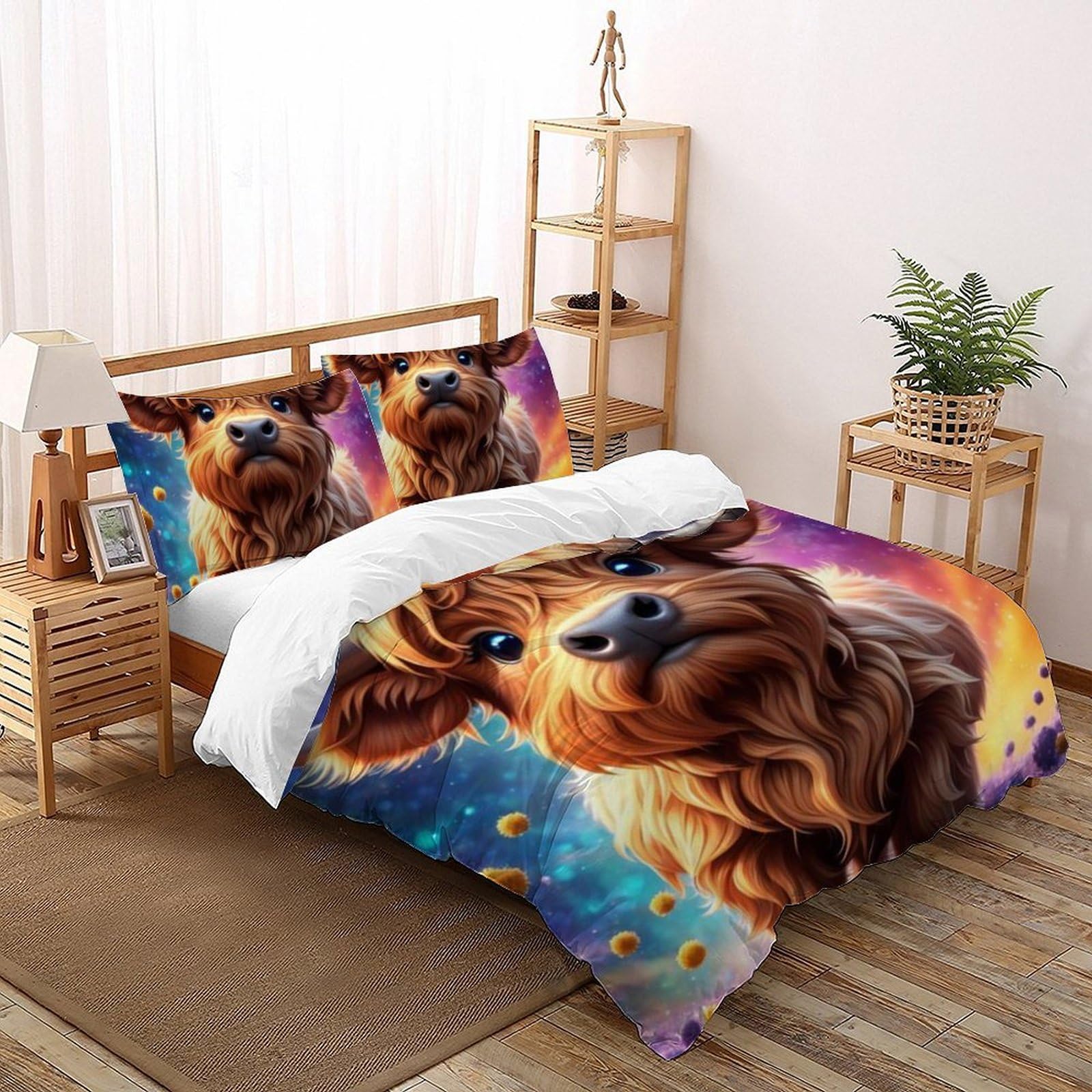 Housse de couette enfants 200x200cm anti-glissement avec zip pour lit double junior