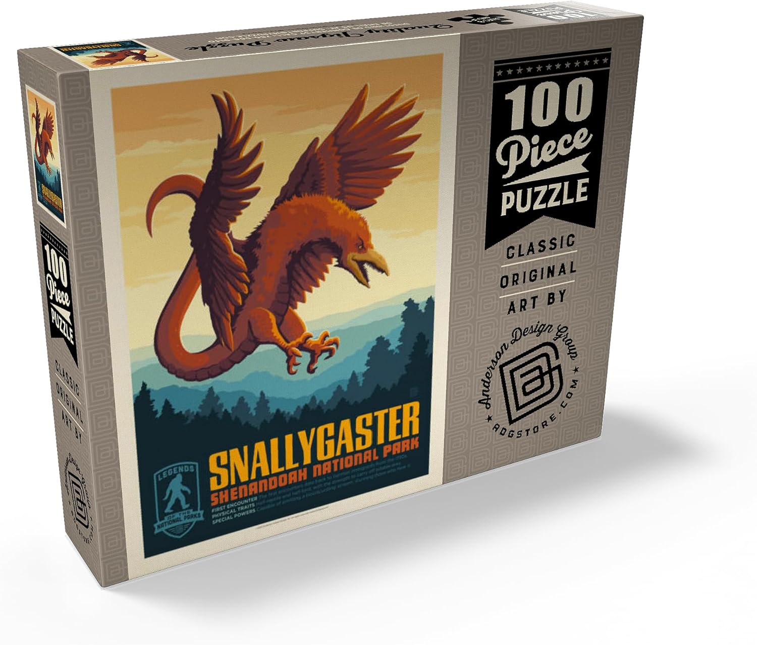 MyPuzzle Legends of The National Parks: Shenandoah's Snallygaster, Vintage Poster - Premium 100 Piece Jigsaw Puzzle for Adults