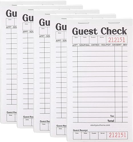 Stock Your Home Libros de cheques de invitados en blanco y negro para servidores (paquete de 5) bloc de notas de servidor, cuaderno de cheques de
