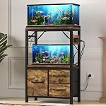 Heybly 20-29 Gallon Fish Tank Stand, Aquarium Stand with Drawer, Power Outlet, Heavy Duty Metal Frame, for Fish Tank, Turtle & Reptile Terrarium, 31.5" x 15.7" Top, 330lbs, Rustic Gray HAS001SG