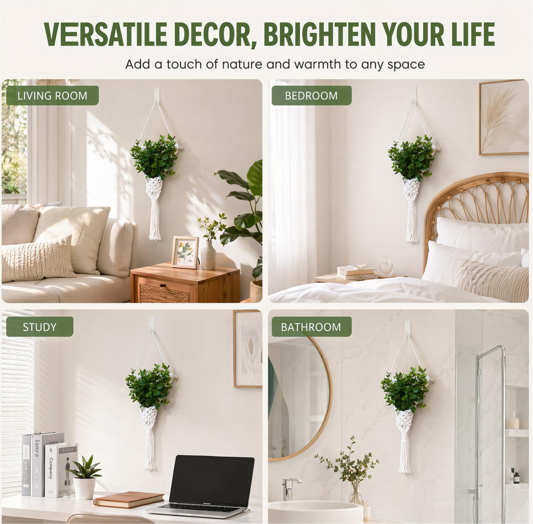 Lot de 2 suspensions murales en macramé pour plantes - Style bohème