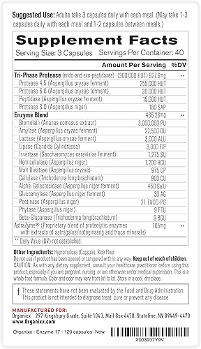 Miniatura 7 de Organixx Enzima 17 enzimas digestivas esenciales para mujeres y hombres, para la salud intestinal y una salud digestiva óptima, apoyo para la