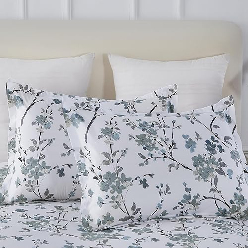 Miniatura 3 de Vaulia Juego de funda de edredón floral de microfibra suave, juego de ropa de cama moderno, diseño reversible de ramas color blanco y gris, 3 piezas