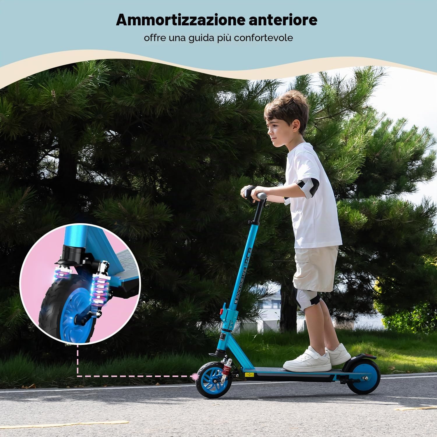 RCB R12 MAX Monopattino Elettrico per Bambini 6-12 Anni, Max 18Km/h & 15 km, Sospensione,Manubrio Regolabile, Luce Arcobaleno, 7" Pieghevole E-Scooter,Display a LED, Regalo per Bambini