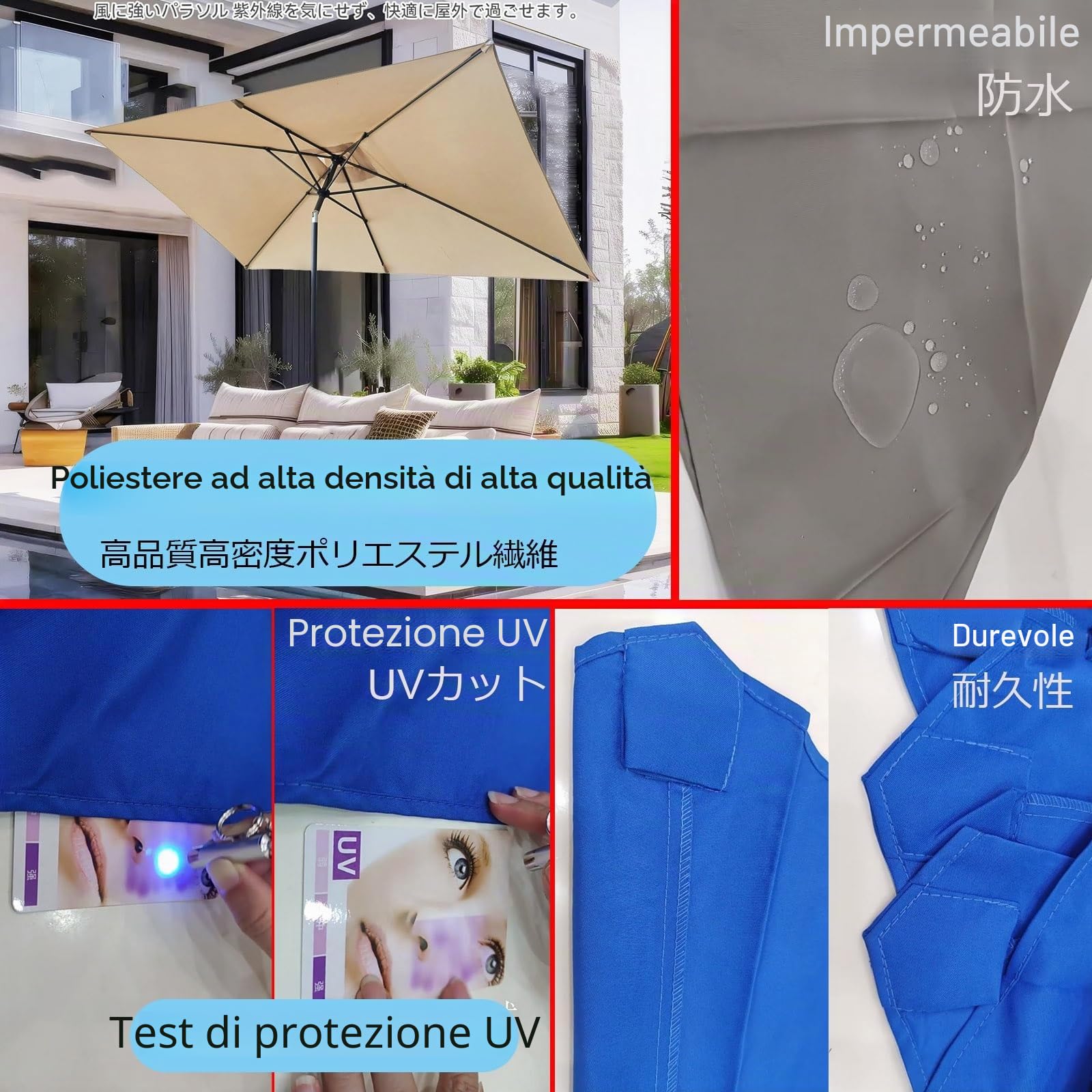 AntiUV Baldacchino Di Ricambio Ombrello, Antipioggia, Protezione Solare, Telo Copertura Di Rechange Per Ombrellone Giardino Patio Esterno, Tettoia Sostituzione Parasole Canopy(Topaz,3X3m)