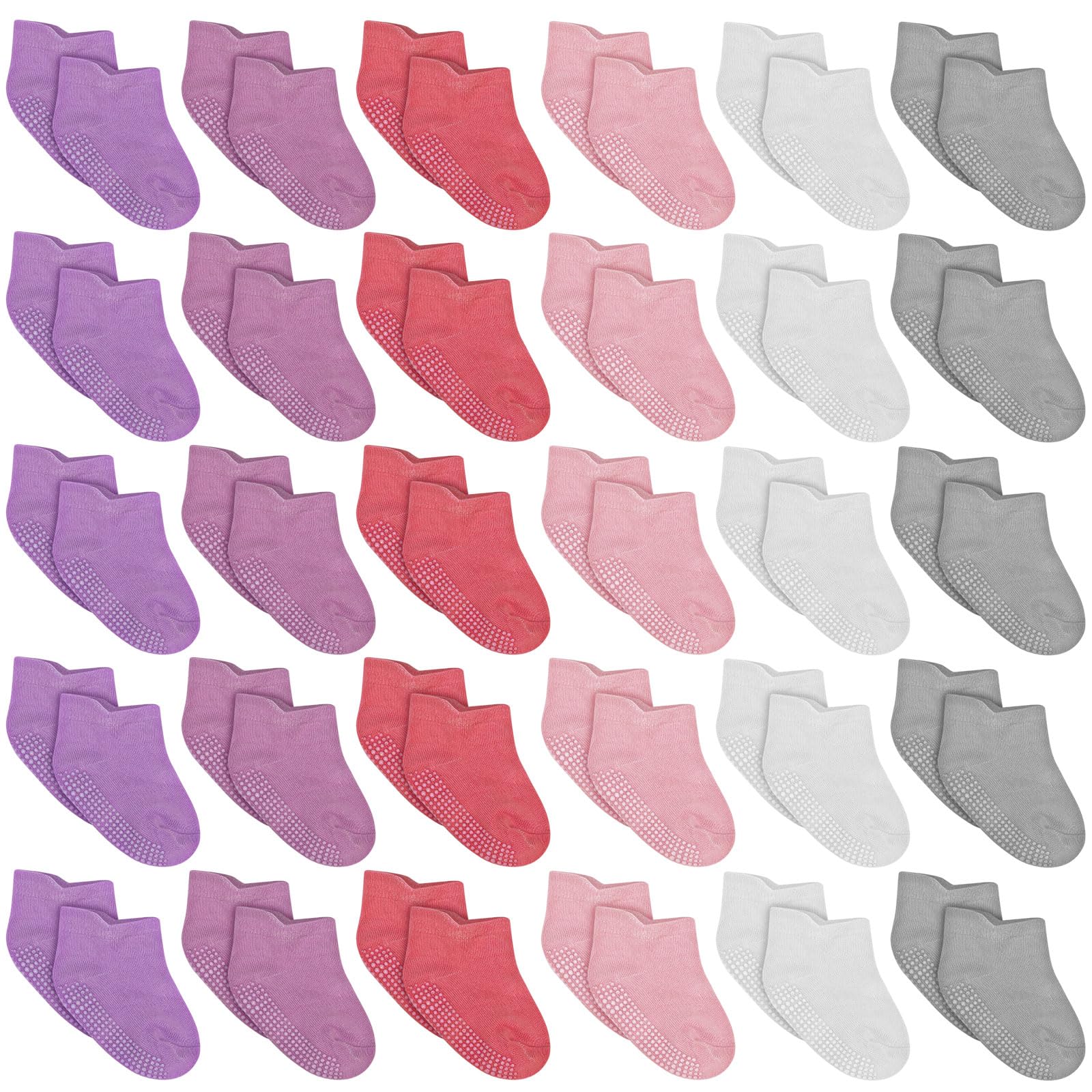 Suhine 30 Pairs Non Slip Toddler Girl Socks Bulk 1 to 3 T Toddler Ankle Socks with Grippers Toddler Low Cut Socks Toddler Grip Socks with Non Skid Soles for Infants Kids Boys Girls Back to School,