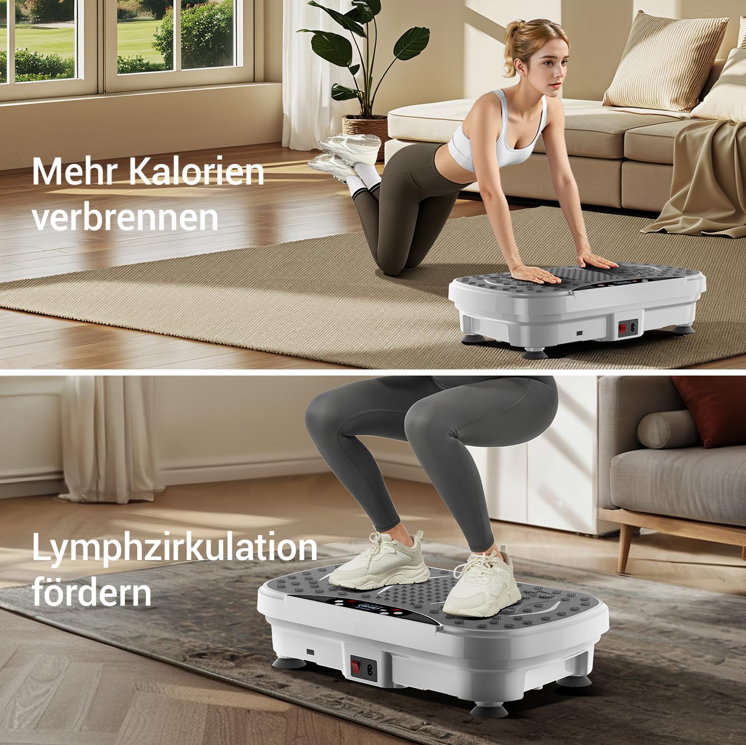 UMAY Vibrationsplatte mit Widerstandsbändern, 99 Stufen Vibrationsplatte+9 voreingestellte Programme + 3 Schnellmodi, Leistungsstarke Vibrationsplattform für Ganzkörpertraining