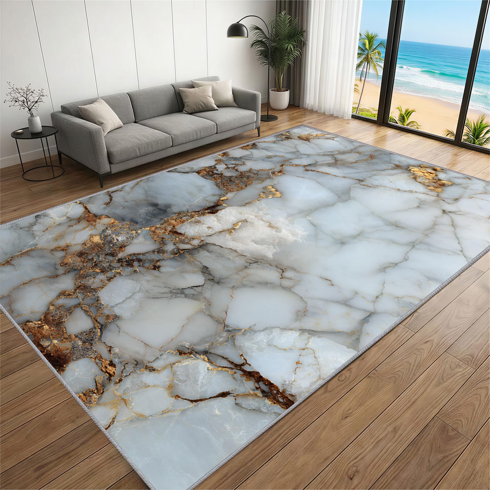 BEQUTIY Abstract Rug 180 x 240 cm, Gold Luxury Texture Area Rugs, Carpets In Entertainment Area Soft And Comfortable for Machine Washable Non Slip Carpet, for Dining Room, Bedroom Fireplaces