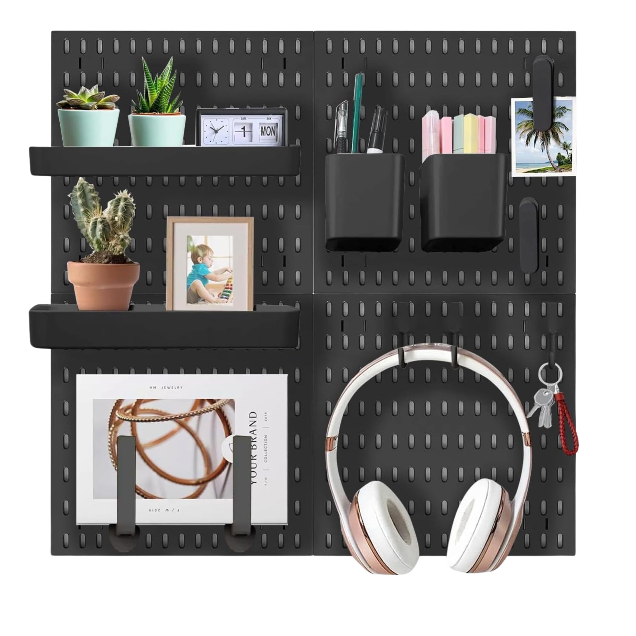 Peg Board, Pegboard for Wall Organizer, Peg Board Used As Kitchen Organizer, Desk Organiser, Kitchen Storage Rack Wall Mounted with Pegboard Accessories (Black)