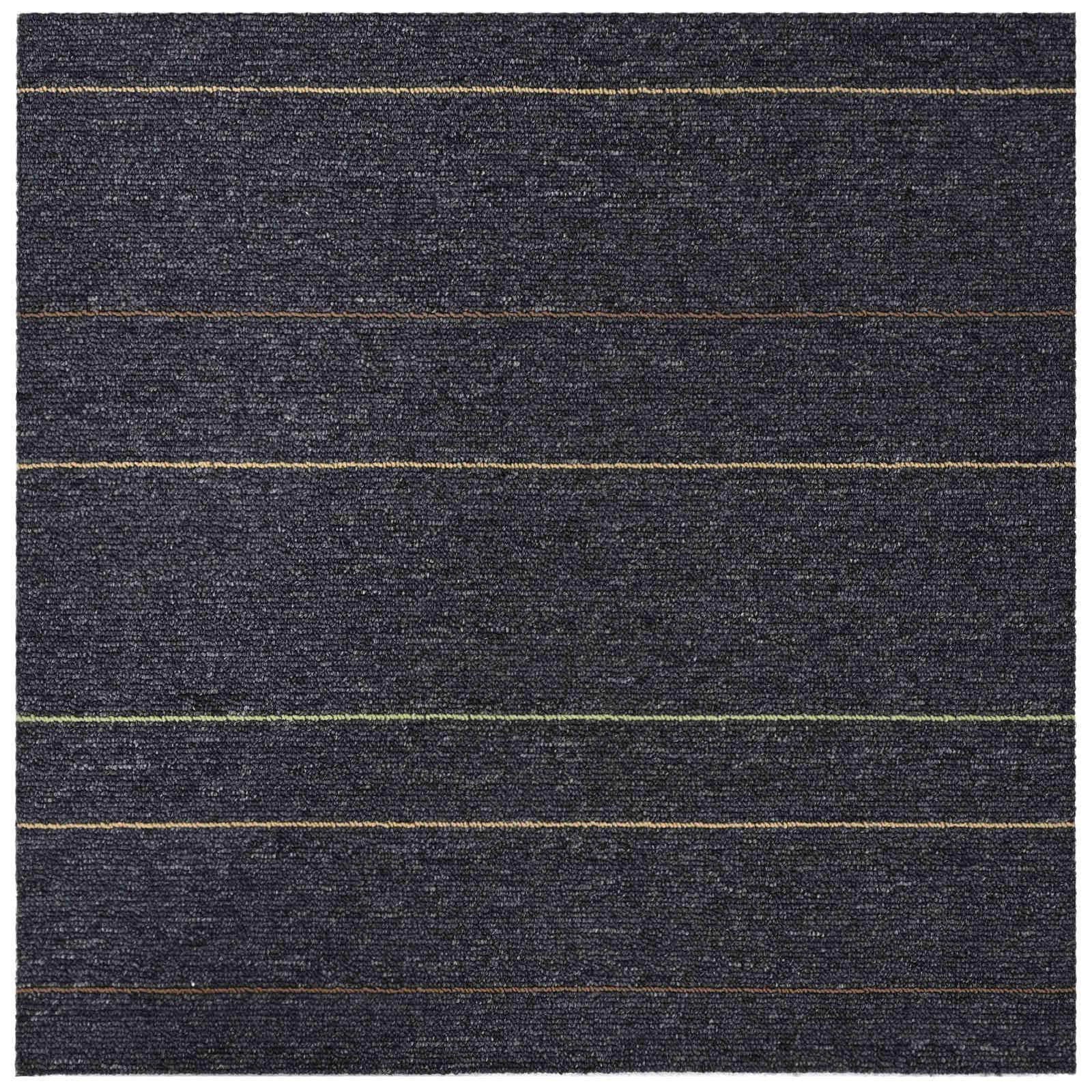 Teppichfliese Dunkelgrau mit Streifen 50 x 50 cm PP Bitumen 4 Stück schallabsorbierend flexible Bodenlösung für Wohnzimmer Schlafzimmer und Büro schutz und Komfort