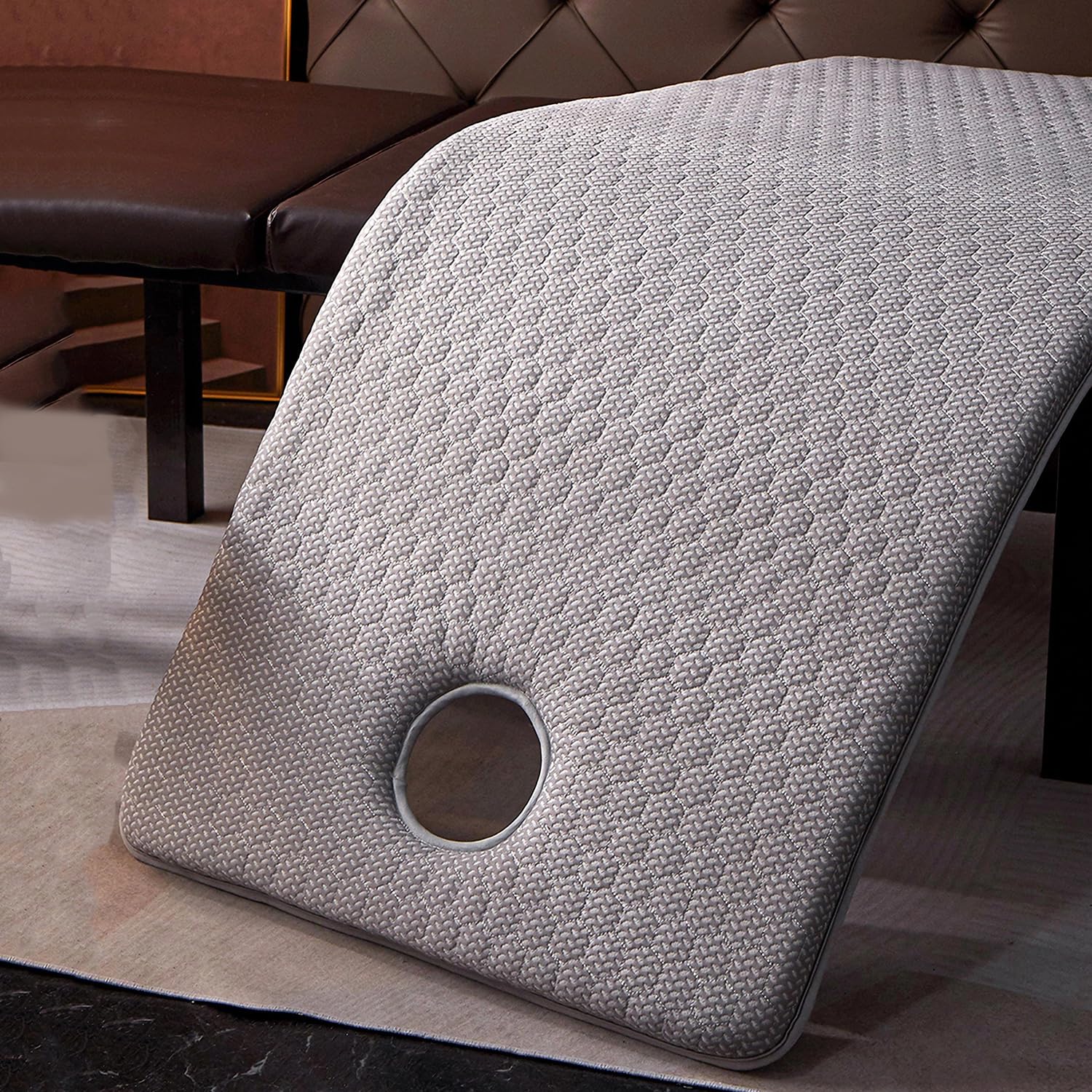 Topper per lettino da spa, materasso per lettino da massaggio, spessore 6 cm, con foro per la respirazione del viso, imbottitura antiscivolo, fasce elastiche grigio, S 70 x 185 cm