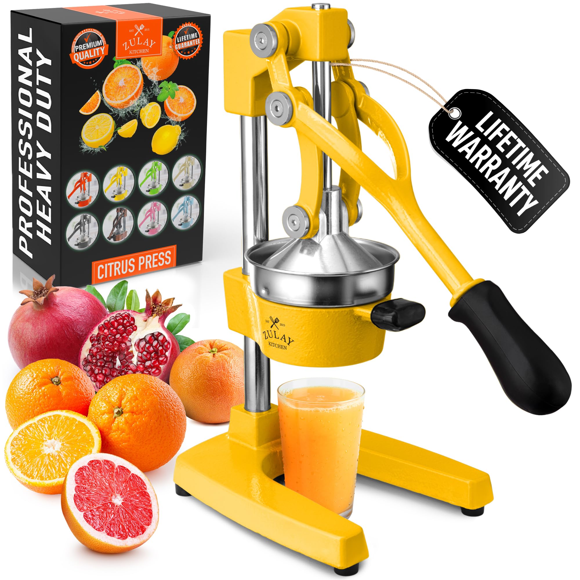 Cast Iron Juicer - Easy-to-Clean Heavy-Duty Manual Juicer, Professional Citrus Juicer - Stainless Steel Lemon Squeezer - Manual Citrus Press & Orange Squeezer - Orange Juicer (Yellow)