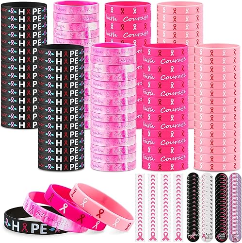 Miniatura 1 de Accesorios de concientización sobre el cáncer de mama, pulseras de silicona para el cáncer de mama, pines de botón de cinta rosa y calcomanías para