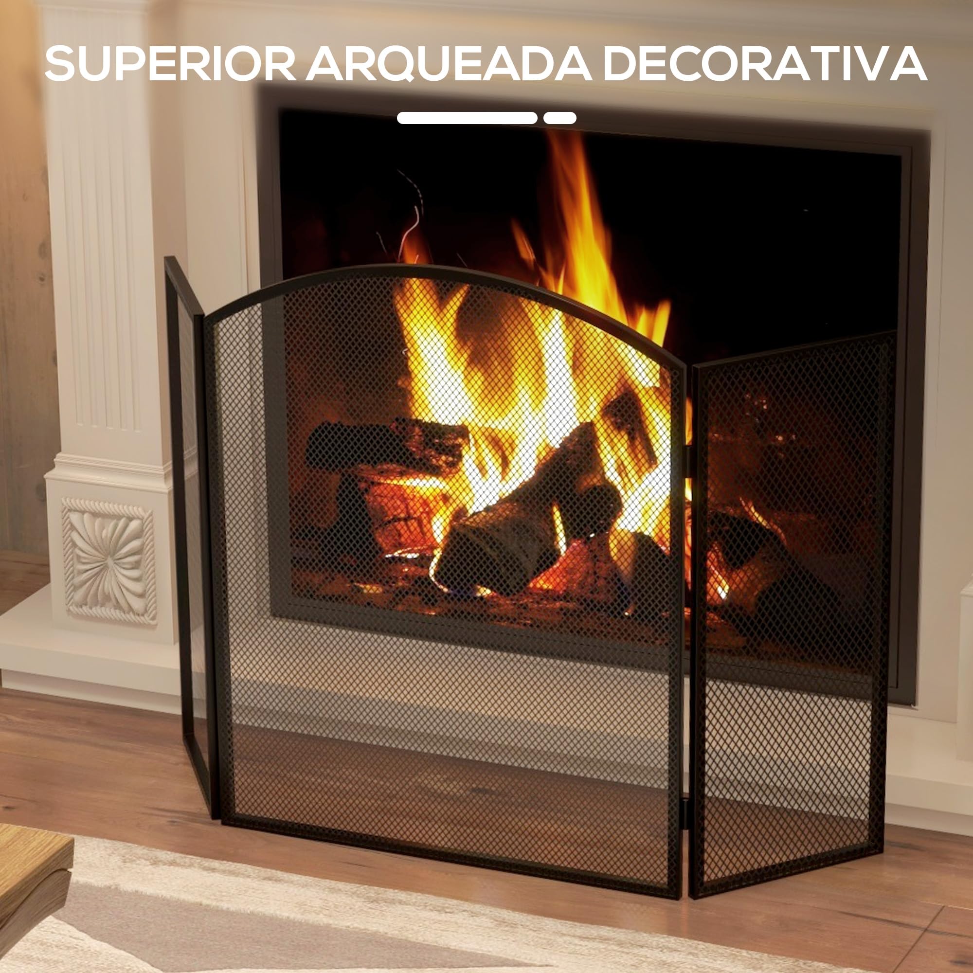 HOMCOM Salvachispas para Chimenea de 3 Paneles Protector de Chimenea Plegable con Estructura de Acero 96x62 cm Negro