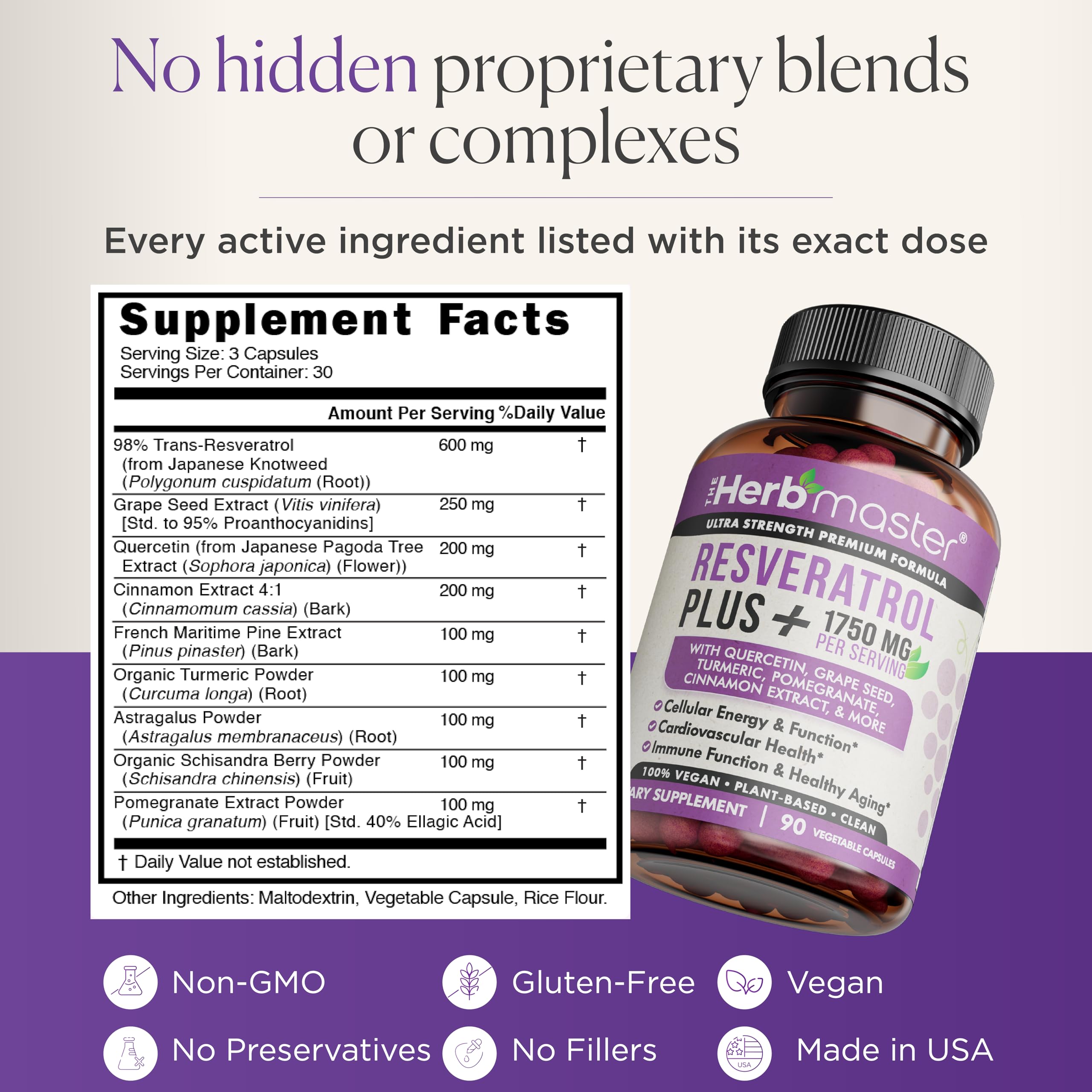 Herbmaster Resveratrol Plus, 1750mg Synergistic Blend - 90 Capsules — Amazon image 6