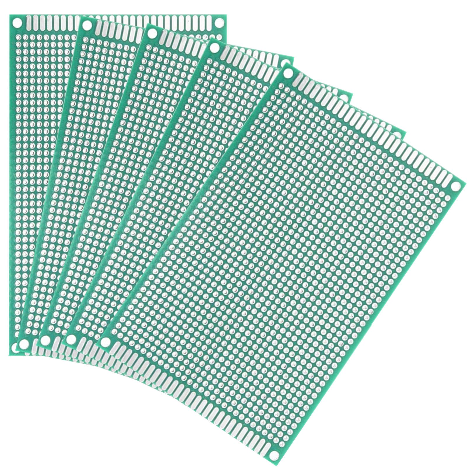 Oiyagai 5 Pezzi PCB Universale 8×12 cm Doppia Faccia – Basetta Millefori in Rame FR4 per Saldatura, Test, Prototipazione e Progetti Elettronici Fai-da-Te