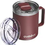 12oz Insulated Coffee Mug with Lid – Includes Two Lids, Stainless Steel Coffee Travel Mug with Handle, Double Wall Vacuum Insulated Camping Mug for Home, Office & Outdoor, Red