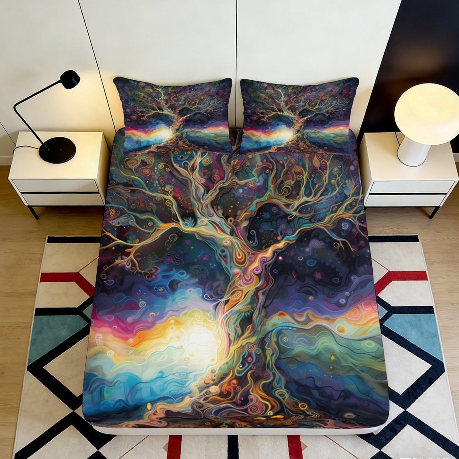 Jqzkxnhpbr Style-10 3D Printed Fantasy Tree Fitted Sheet Microfiber Soft Abstract Night Sky Mattress Cover For Bedroom Dorm Decor 90X200x25cm