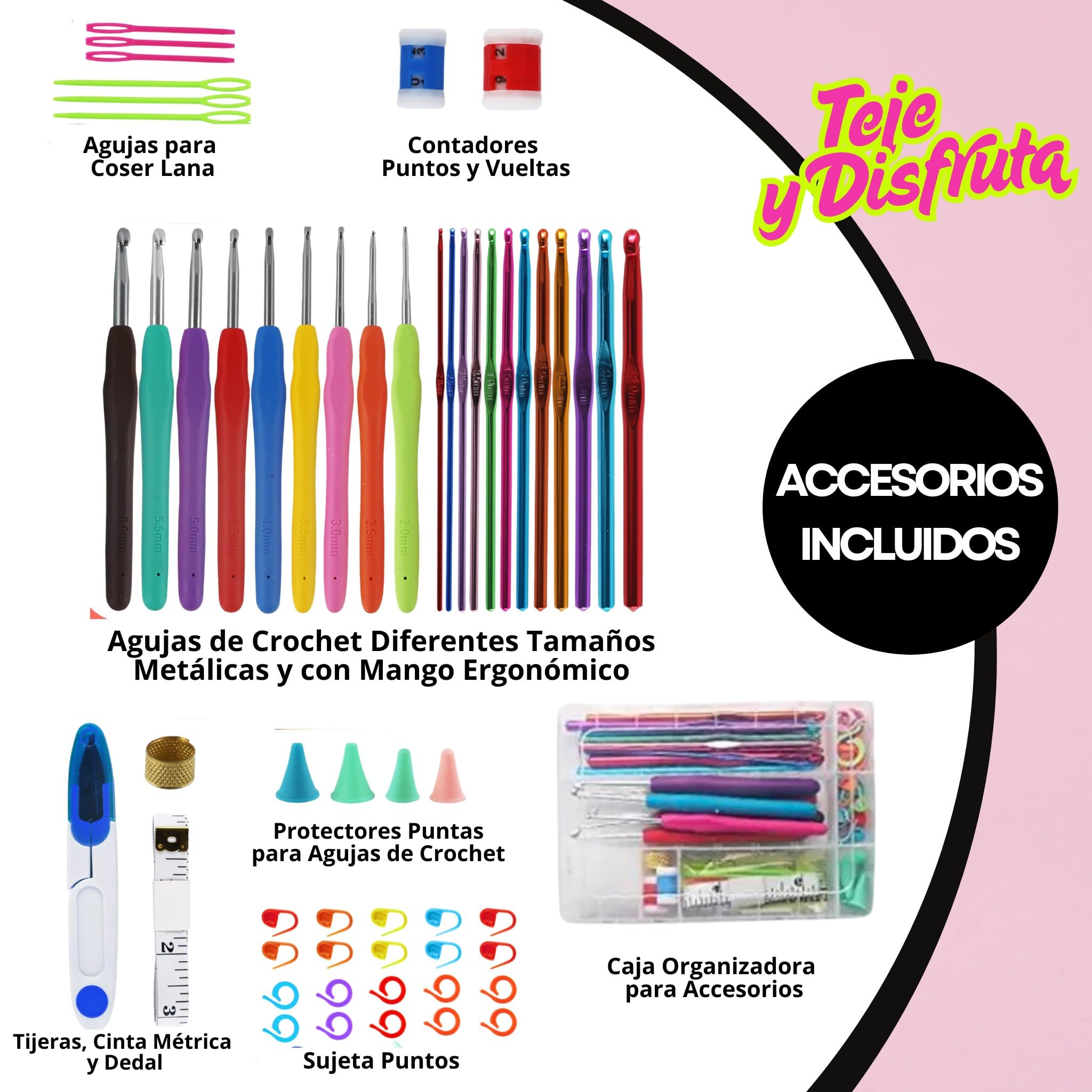 SusggO 73 Piezas Kit Crochet Kit Principiantes Completo Crochet Set Amigurumi – 15 Ovillos Algodon de Leche Agujas Crochet Accesorios Manual Español y Bolso - Kit Ganchillo Completo - Crochet Kit DIY