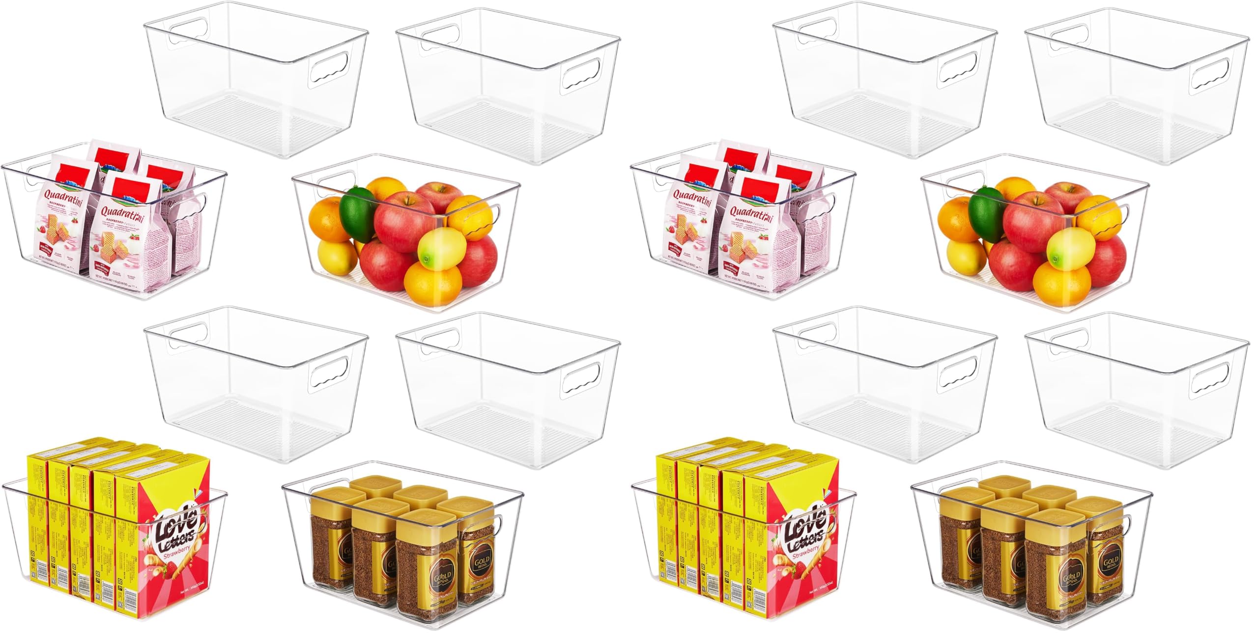 YIHONG 16 Pack Clear Pantry Organizer Bins,Plastic Storage Containers with Handle for Kitchen,Freezer,Cabinet,Closet,Bathroom Under Sink Organization