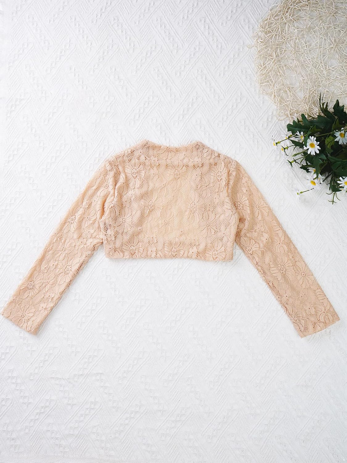 YiZYiF Kids Girl's Long Sleeve Floral Lace Shrug Bolero Open Front Cardigan Flower Girl Dress Cover up