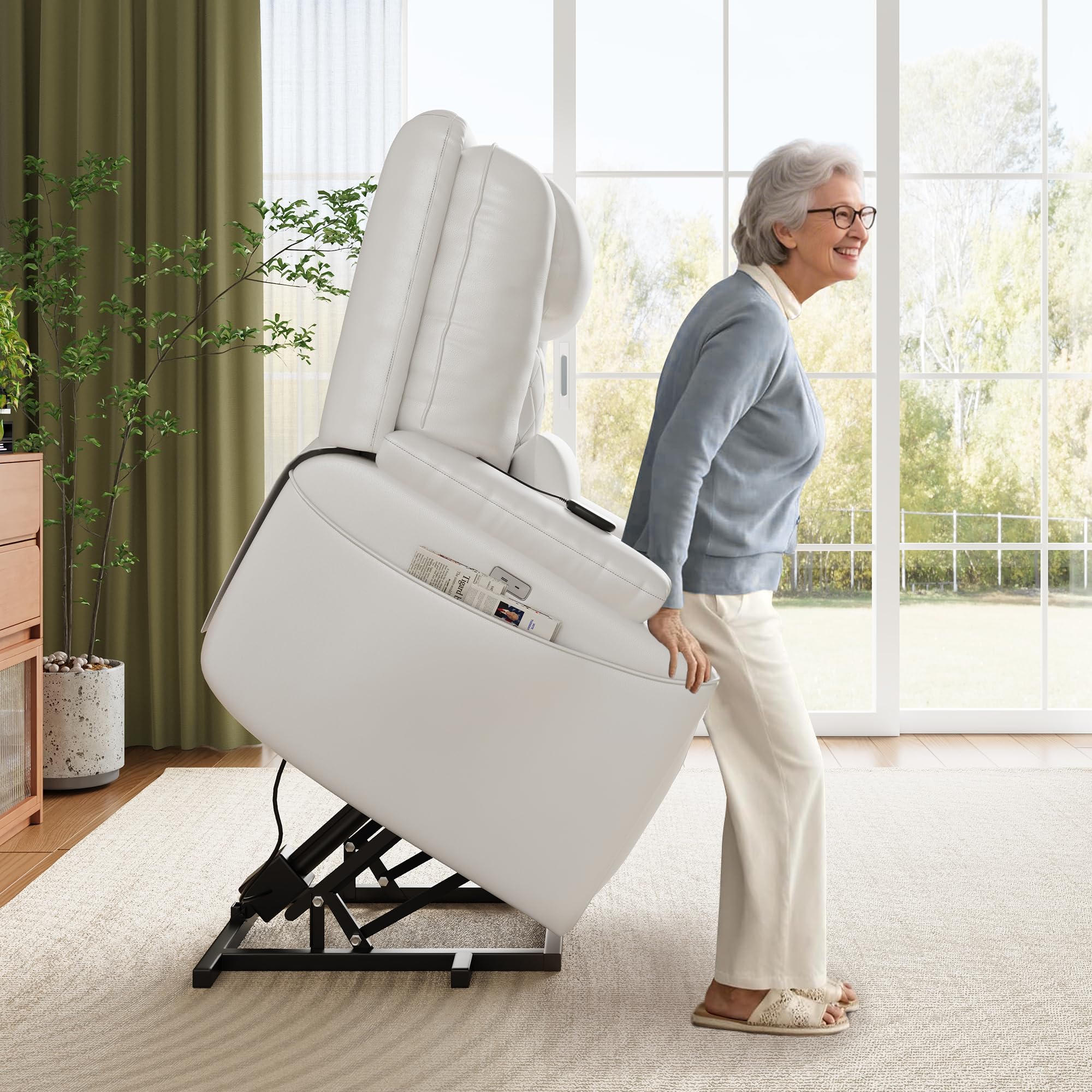 Photo 1 of *** STOCK PHOTO FOR REFERENCE ITEM DOES NOT LIFT ***Garvee Power Recliner Chair Sofa, PU Leather Reclining with Charging Ports, Cup Holders, Electric Stand Assist for Elderly, Home Theater Seating with Remote for Living Room, White