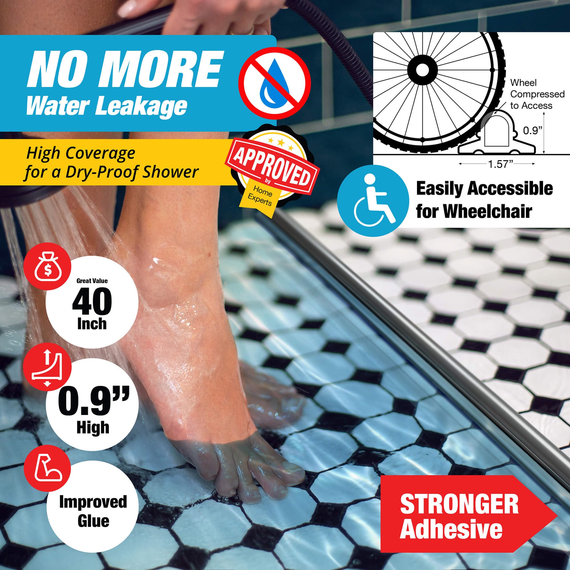 Shower Threshold Water Dam Barrier 40" Rounded - Gray