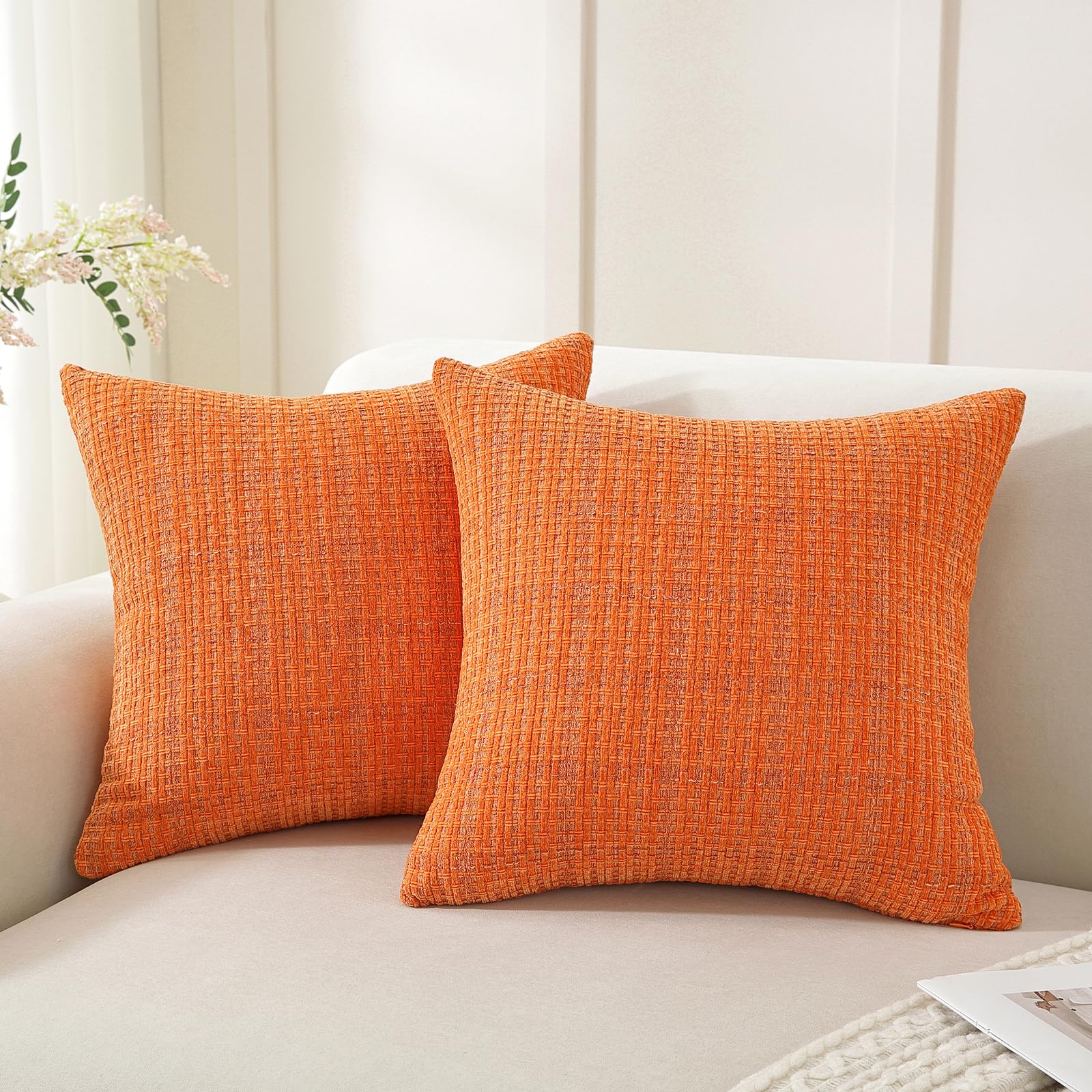 YSTELLAA Juego De 2 Funda Cojin 50x50, Suave Y Duradera Fundas Cojines con Cremallera, Fundas De Cojines para Decoración del Hogar Sofá Dormitorio, Naranja