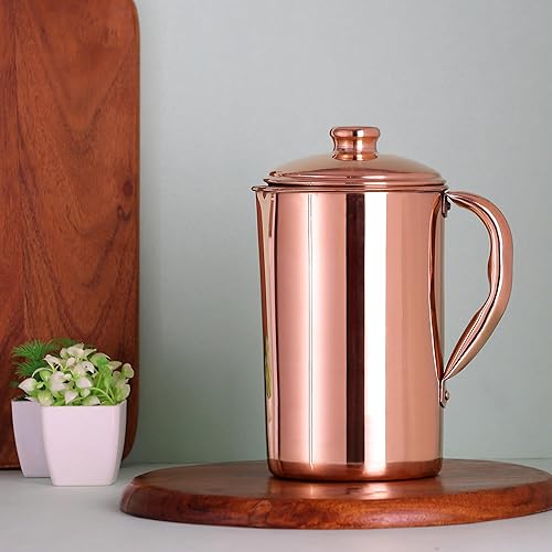Miniatura 5 de Copper Water Jug 1.5L (50.72 Fl Oz) - Pure Unlined Copper Pitcher for Ayurveda Detox - Glossy Finish