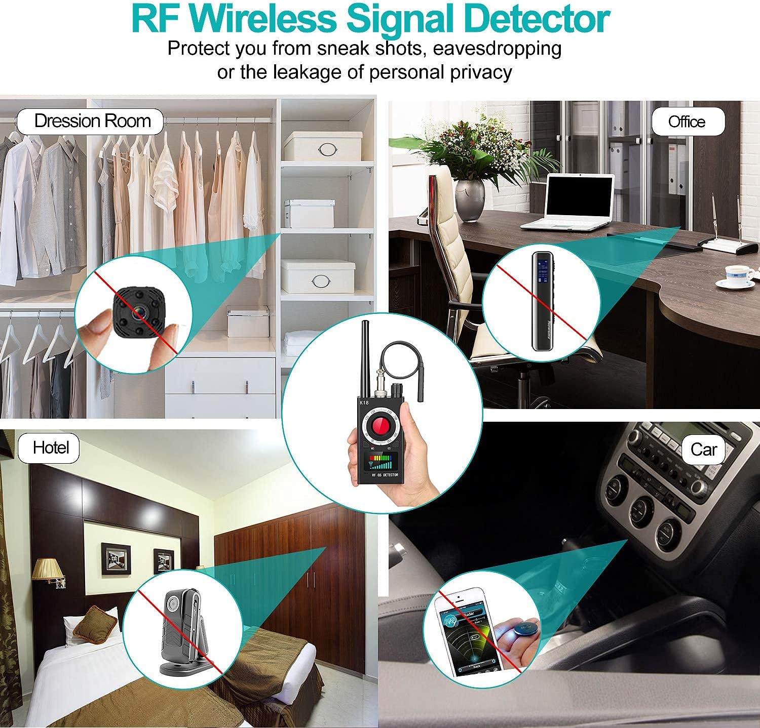 Bug Finder GPS Multifunzione Anti-spia Rivelatore Fotocamera GSM Audio Segnale Lente RF Tracker Rilevatore Magnetico
