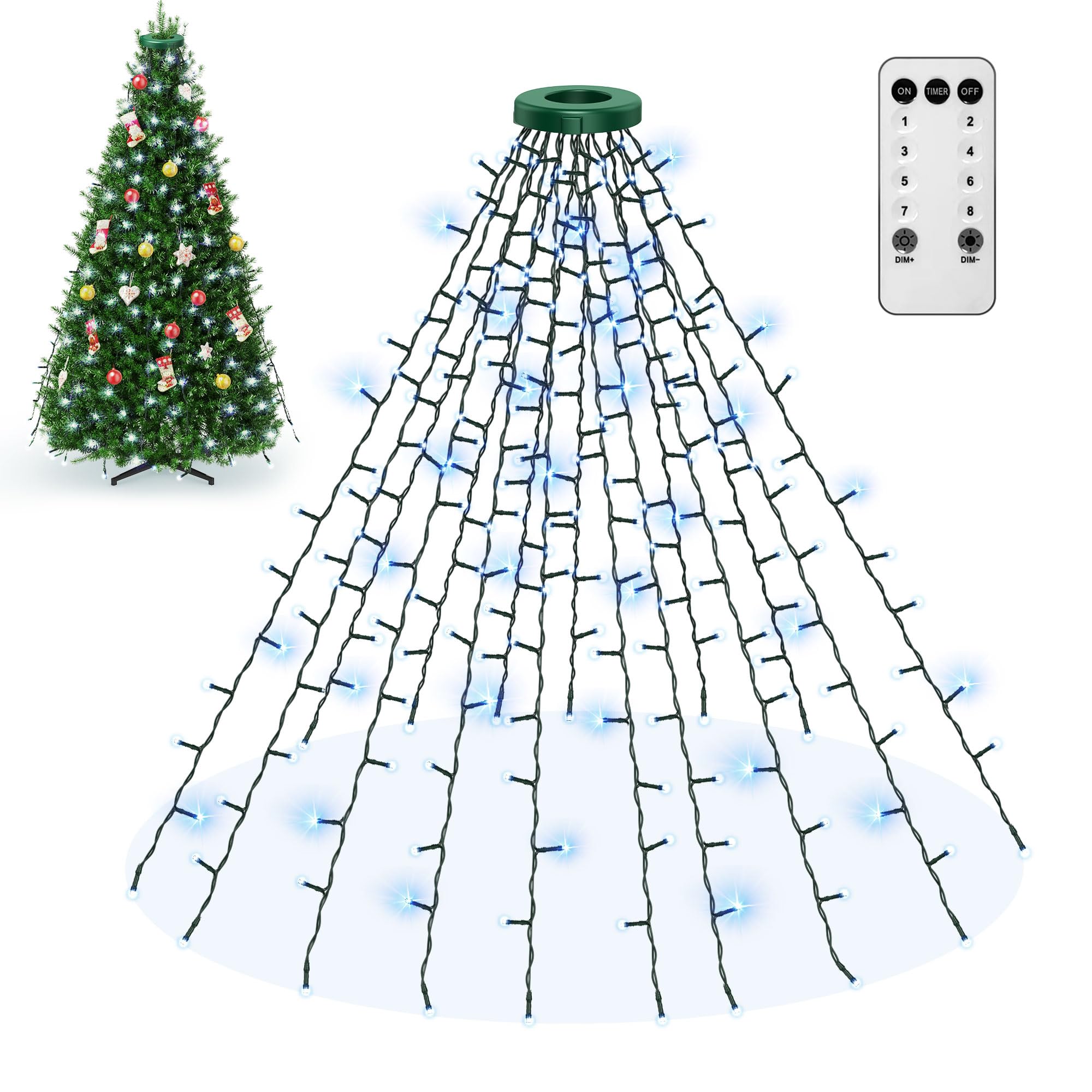 Lichterkette Weihnachtsbaum mit Ring Weiß 400er LED Christbaumbeleuchtung mit 16 Stränge 2m Tannenbaum Lichterketten Weihnachtsbeleuchtung Lichternetz für 110cm-240cm, Weihnachten und Partys