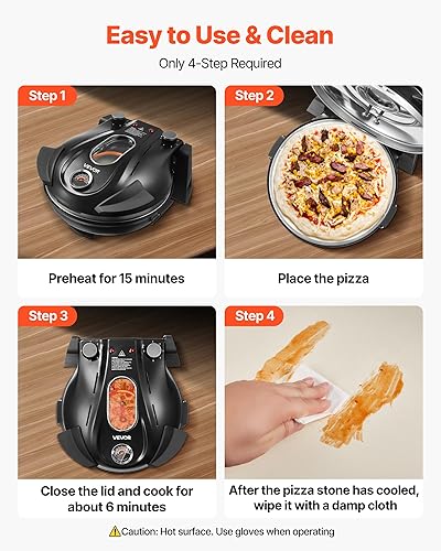 Miniatura 6 de VEVOR Horno para pizza, máquina eléctrica de pizza de 12 pulgadas, cocina eléctrica de pizzas de 1200 W con piedra de cordierita, control de