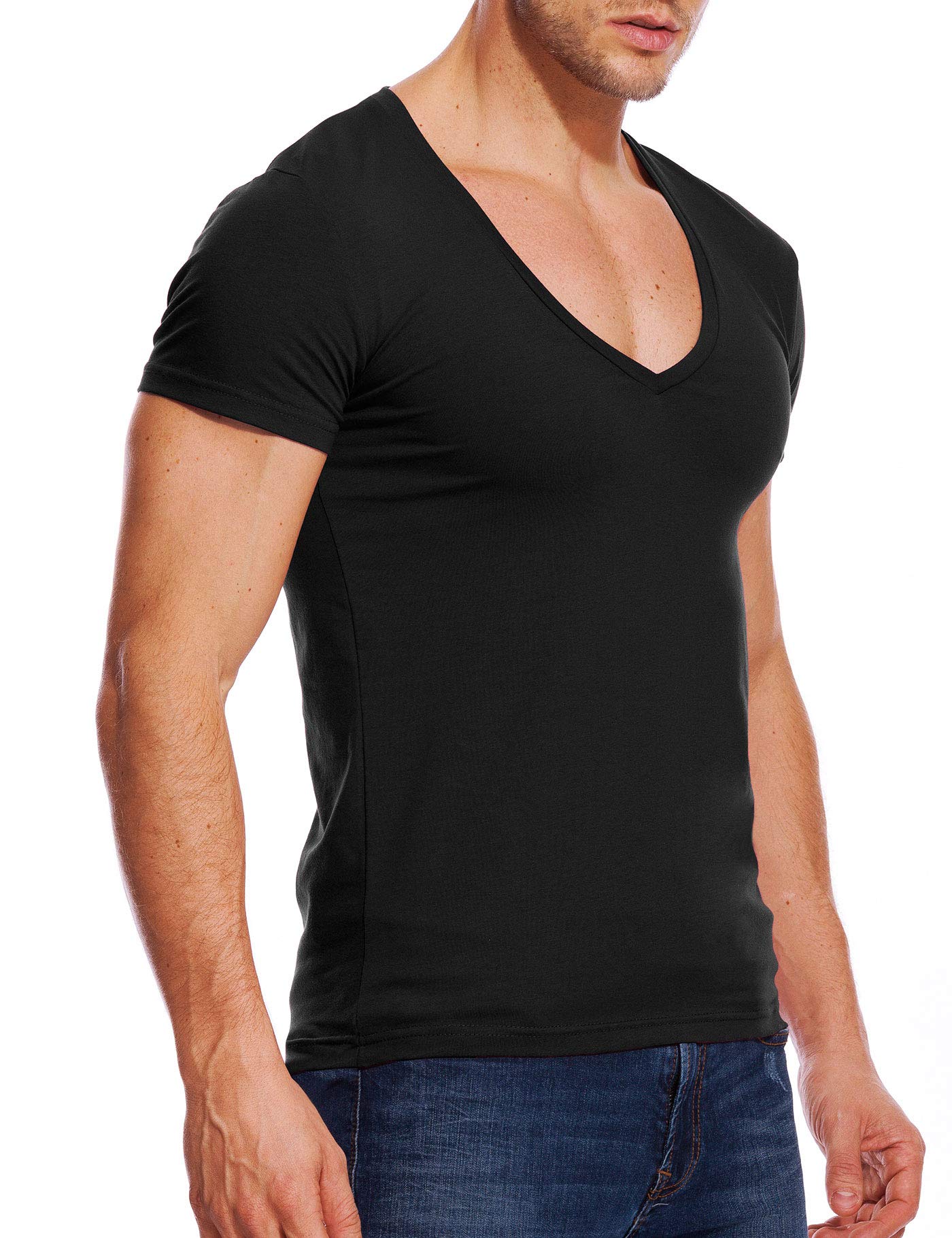 Deep V Neck Shirts Men V Cut Tee Short 