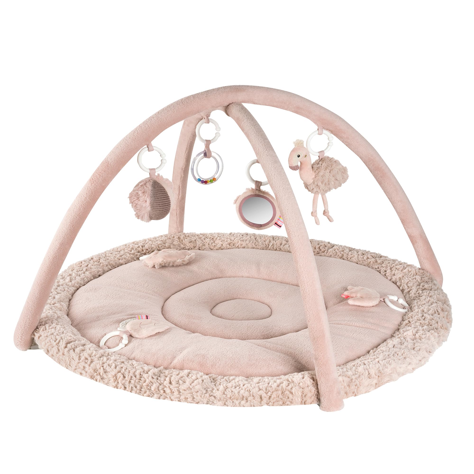 Fehn coperta attività 3D arco di gioco fenicottero - Tappeto da gioco con 5 giocattoli rimovibili da afferrare - per neonati e bambini a partire da 0+ mesi - come regalo per la nascita