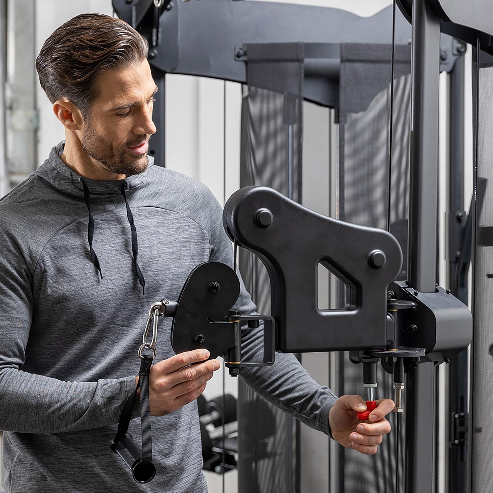 HAMMER Kraftstation Autark 9.0, kompakte Fitnessstation für zu Hause, Fitness-Tower mit Doppel-Seilzugsystem und zusätzlichen 2 Kabelzügen, 2 x 80 kg Gewichtsblöcke, Home Gym Sport Gerät, Zubehör-Set