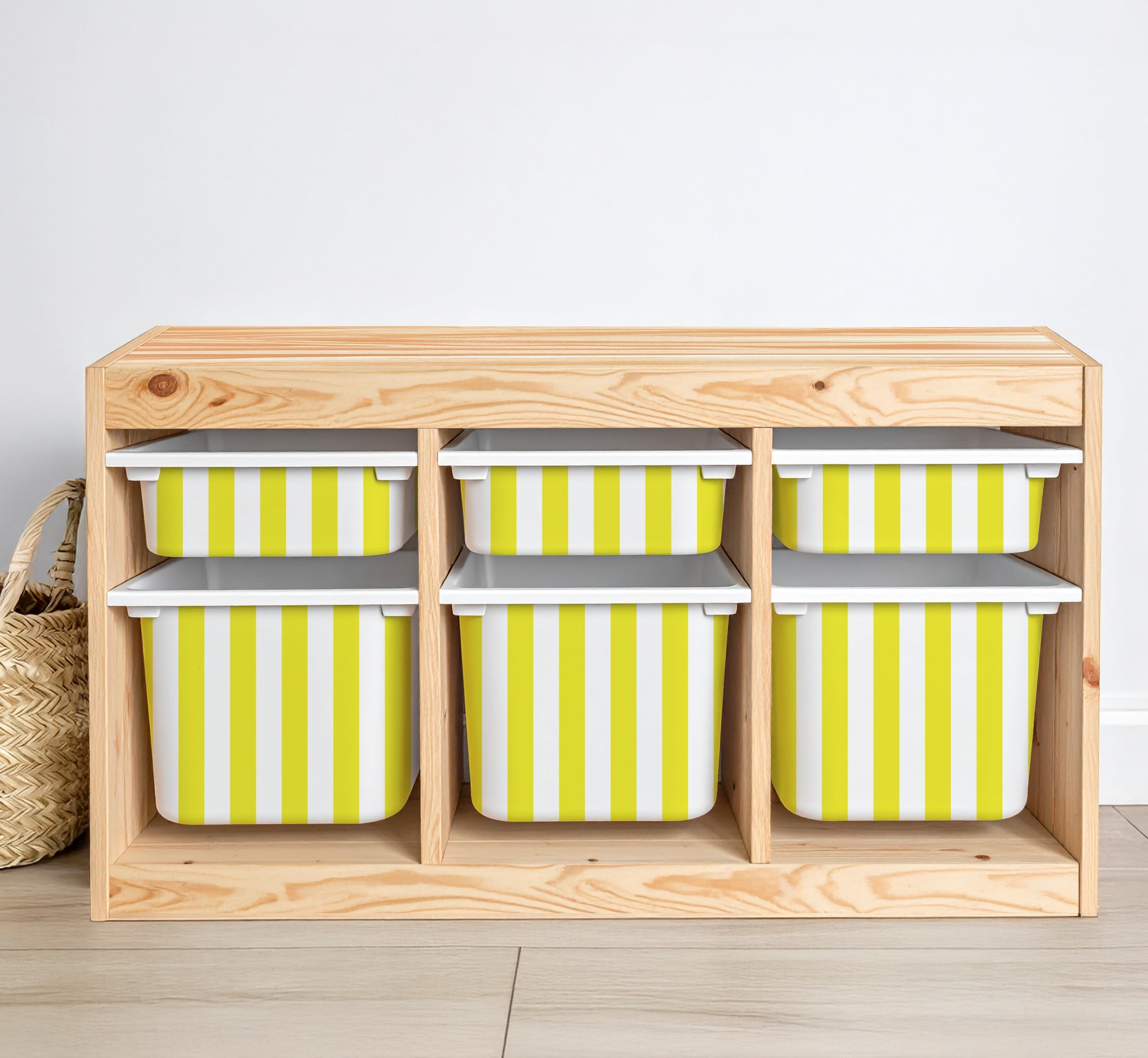 Stripes Vinyl Stickers Compatible with IKEA Trofast Tub Bin Boxes, Yellow, Set 3X Small+ 3X Medium Stickers Only โ image 1