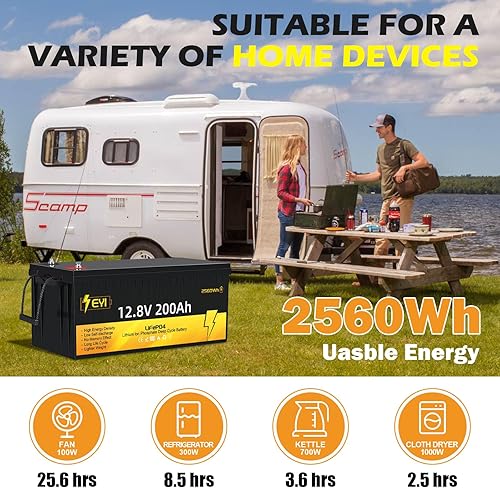 Miniatura 4 de Batería de litio LiFePO4 de 12 V 200 Ah 200 A, BMS, 5000+ batería de fosfato de hierro de litio de ciclo profundo para aplicaciones de RVCamper,