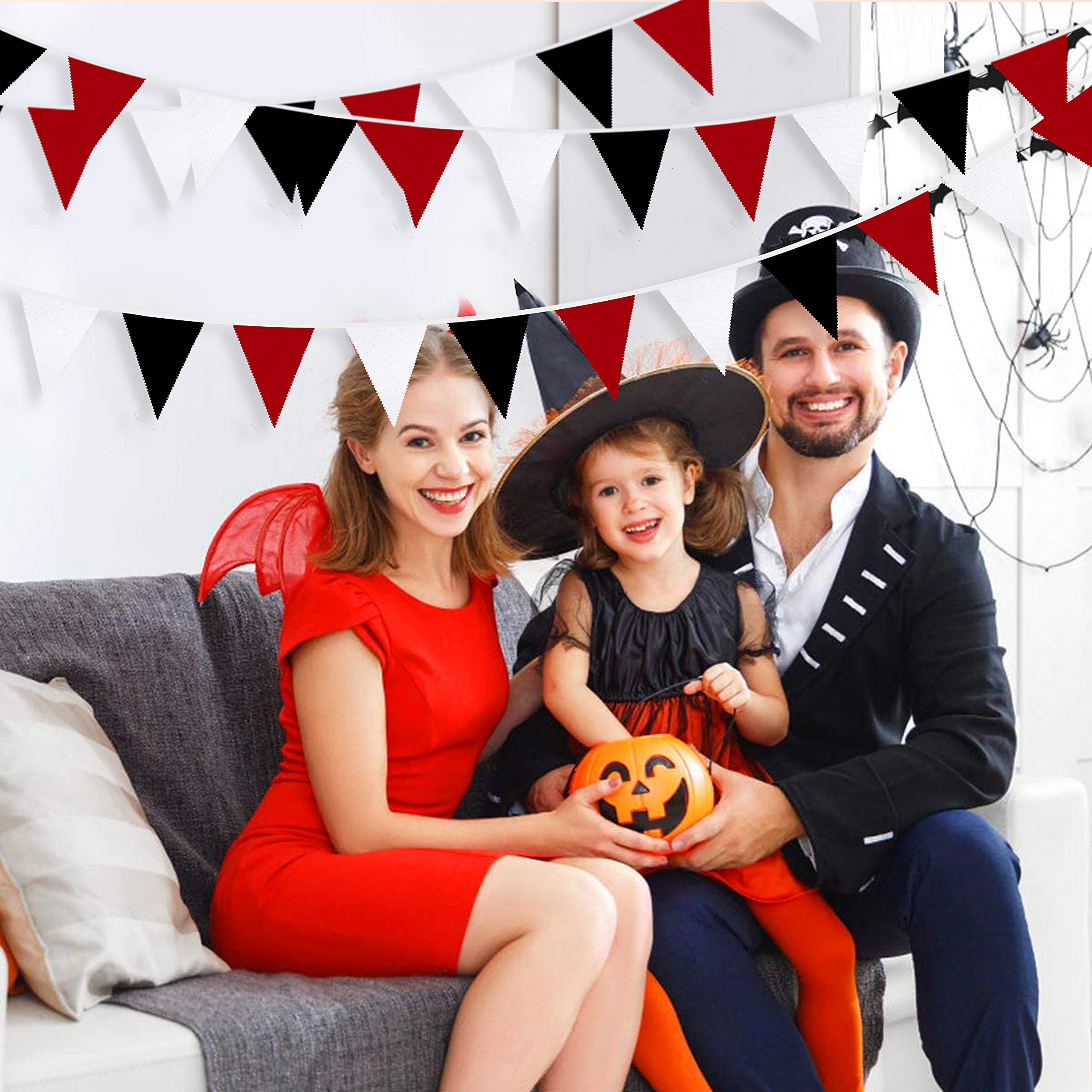 10M Rot Schwarz Weiß Banner Halloween Party Dekorationen Dreieck Flagge Stoff Wimpel Girlande Wimpelkette für Abschlussfeier Piraten Casino Micky Maus Thema Hängende Festival Dekoration