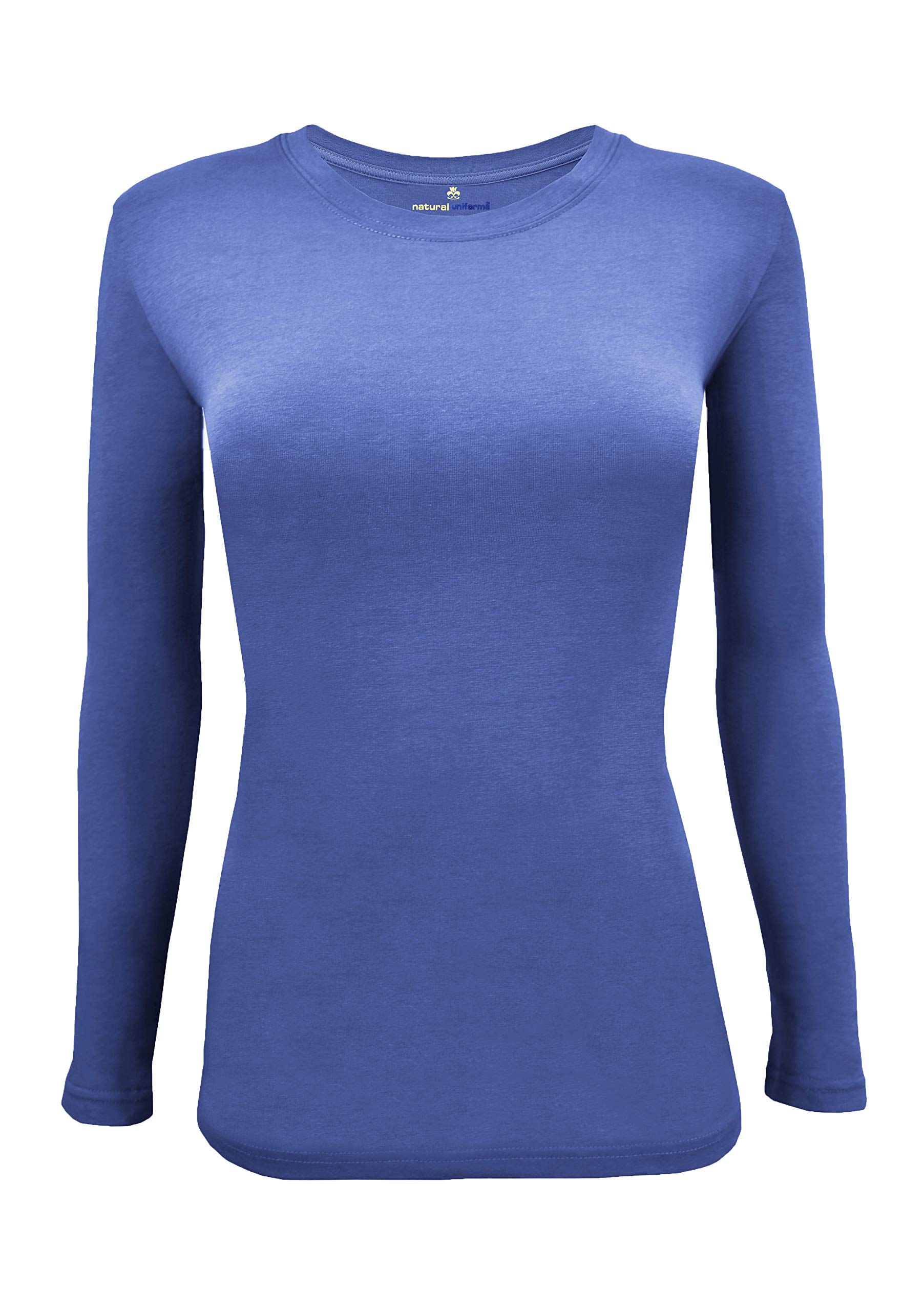 Natural Uniforms Women's Under Scrub Tee Crew Neck Long Sleeve T-Shirt-3-Pack (Medium, 3 Pack Ceil Blue)