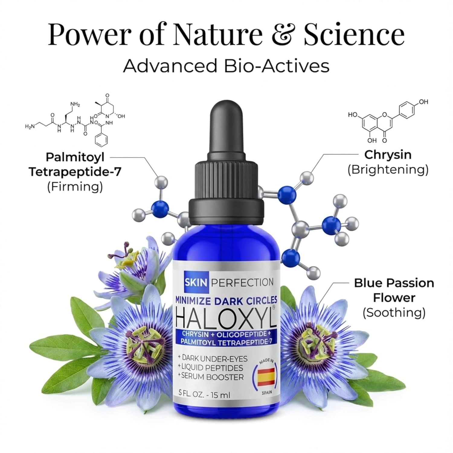 Skin Perfection Haloxyl Anti-aging Under-eye Diy Serum Booster Peptides for Dark Circles, Discolorations Blue Passion Flower .5 Oz, 300 Drops