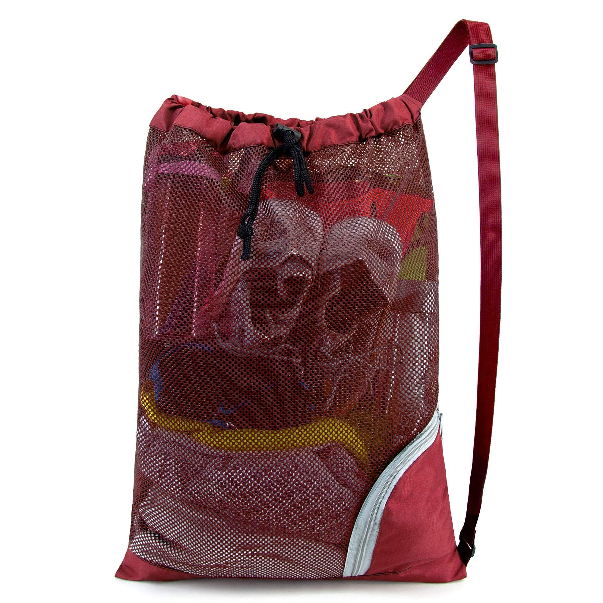 BeeGreen Mesh Drawstring Bag Swim Backpack for Beach Pool Sports Gym Draw String Cinch Bags for Swimming Soccer Basketball Gear Red