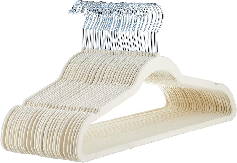 Slim Velvet Non-Slip Space Saving Suit Clothes Hangers, Closet Organizer, Ivory/Beige, 30-Pack