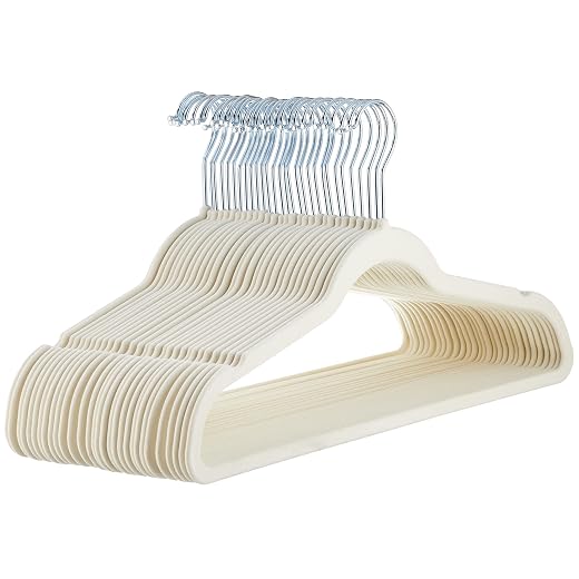 Amazon Basics Slim Velvet Non-Slip Space Saving Suit Clothes Hangers, Closet Organizer, Ivory/Beige, 30-Pack