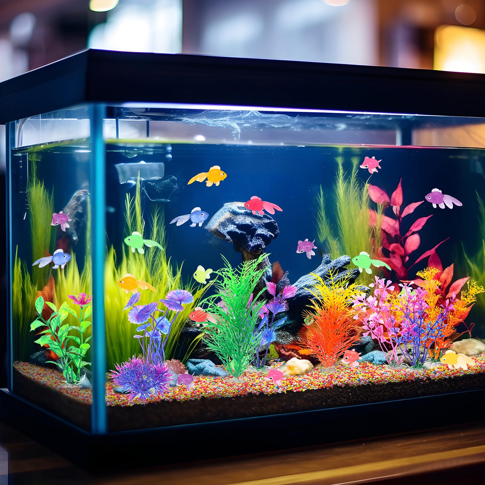 Jexine 50 pesci rossi finti galleggianti, 10 pezzi, pianta acquatica artificiale, 1,2 kg, rocce per la casa, l'ufficio, l'acquario, decorazioni e accessori