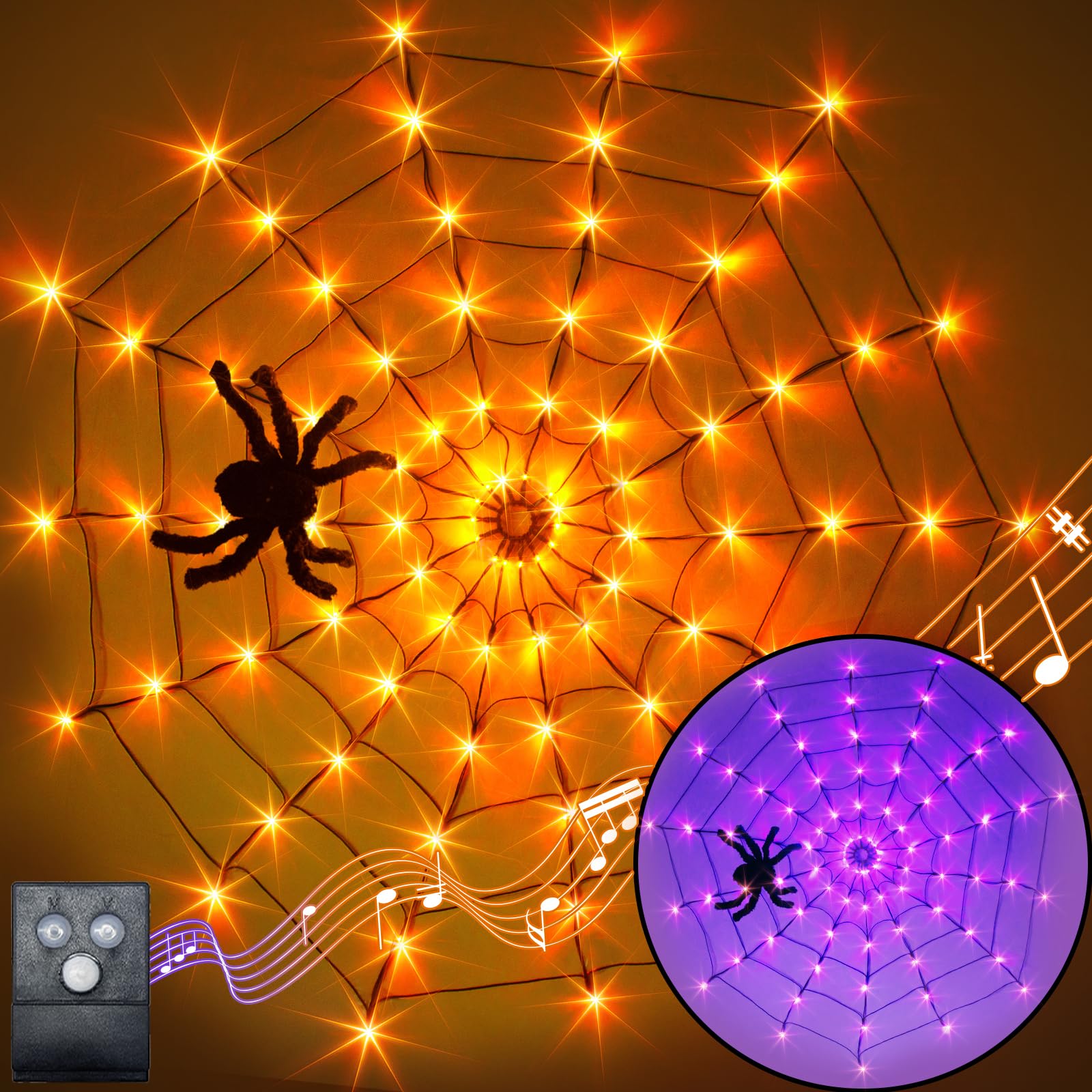 Toile d'araignée éclairée Halloween avec 135 LED déco extérieure de fête et cour