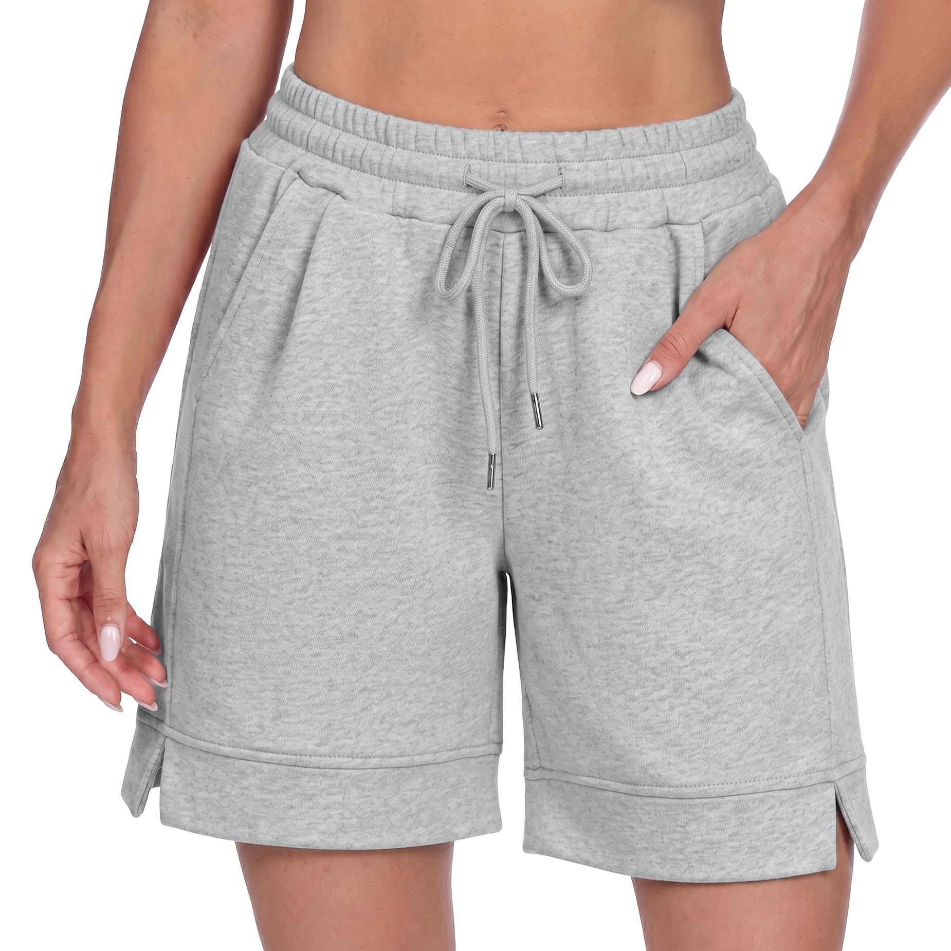 Litherday Sporthose Shorts Damen Kurz Hose High Waist Sport Bermuda Jogginghose mit Taschen Seitenschlitz Lockere Fitness Laufshorts Training Freizeit S-XXL